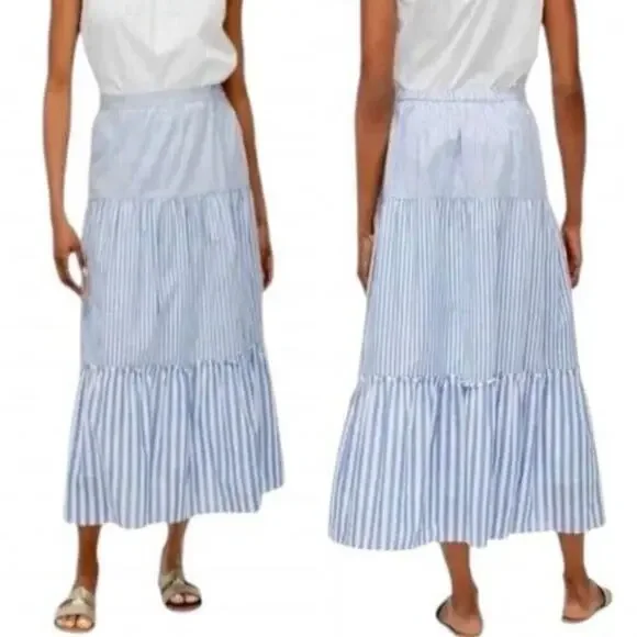 J. crew striped cotton tiered ruffle maxi skirt women’s 3X - Picture 2 of 8